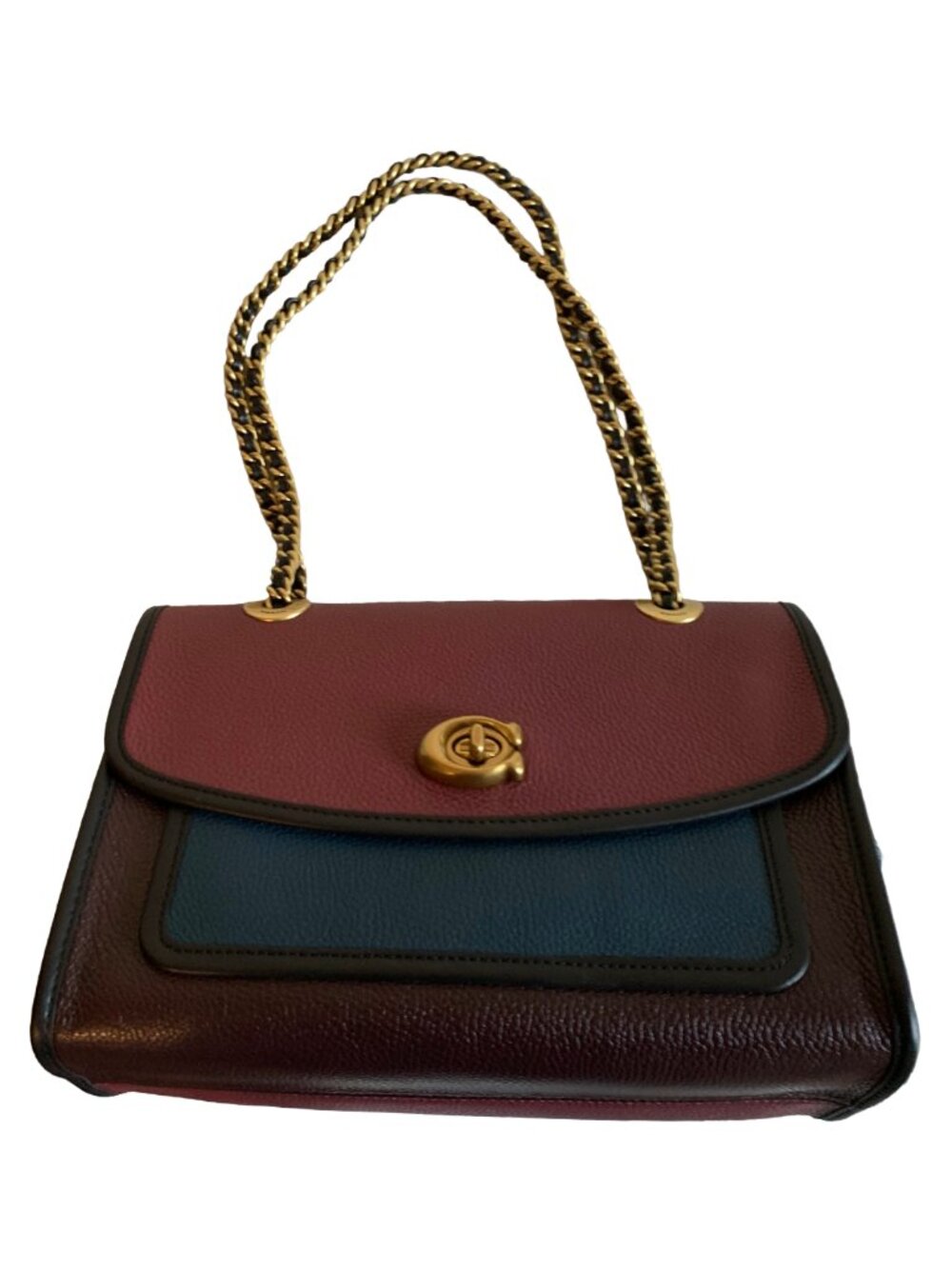NWT COACH Peacock Colorblock Multi Parker Leather Shoulder Bag w. Chain Strap - Picture 13 of 13